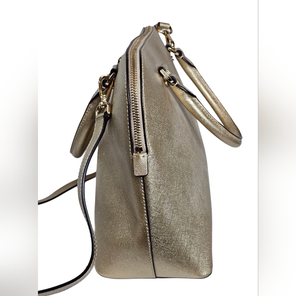 Michael Kors Cindy Large Pale Gold Dome Satchel Handbag Shoulder Tote Crossbody - Picture 6 of 12